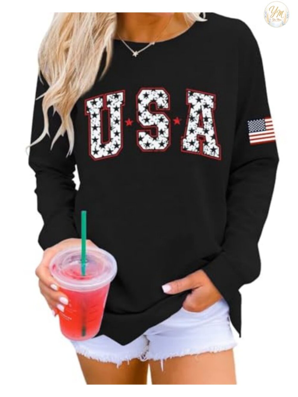 Dressmine Women's USA Graphic Crewneck Sweatshirt Pullover Casual Long Sleeve